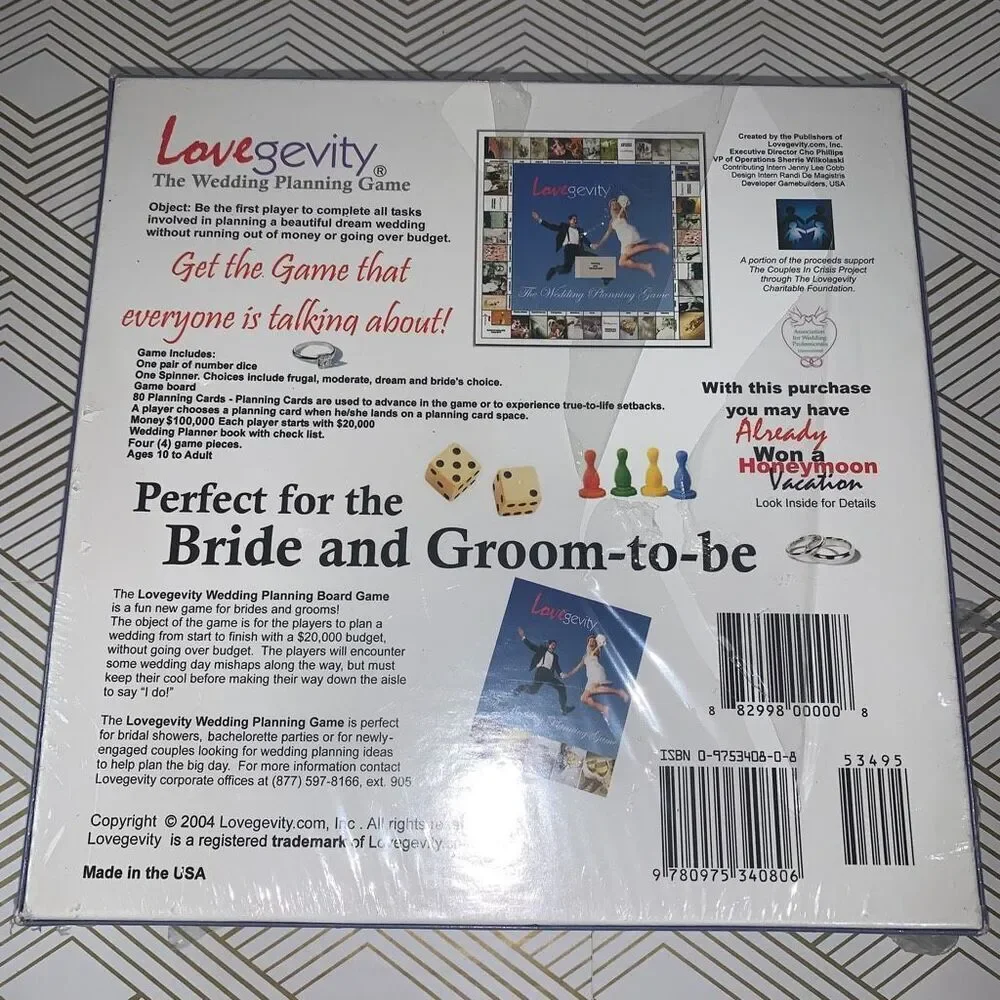 Lovegevity 2004 The Wedding Planning‎ Party Board Game for Brides & Grooms New